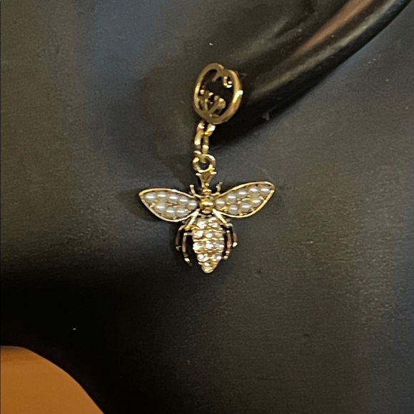 Gold Bee Pendant Earring - Picture 4 of 5